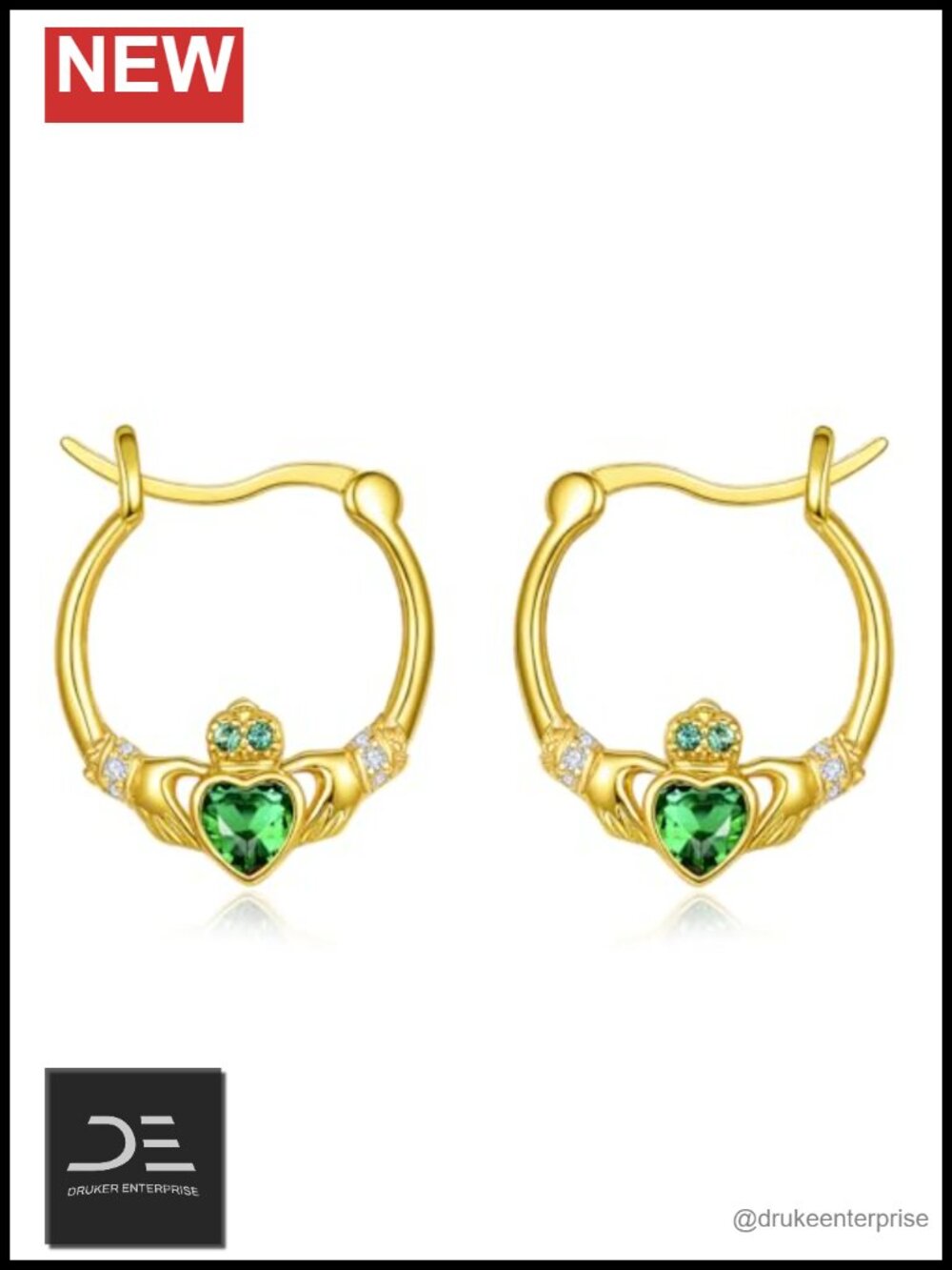 Sterling Silver Gold Plated Claddagh Earrings with Birthstone Cubic Zirconia